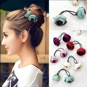Floral hair rubber band - blue